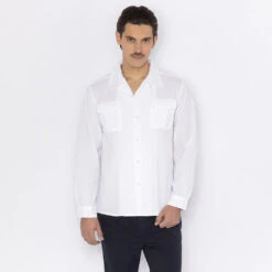 Chemise Coton Manches Longues(Two Pockets Shirt White) 6 Chemise Coton Manches Longues(Two Pockets Shirt White) -Rivieras Boutique ch07bml devant