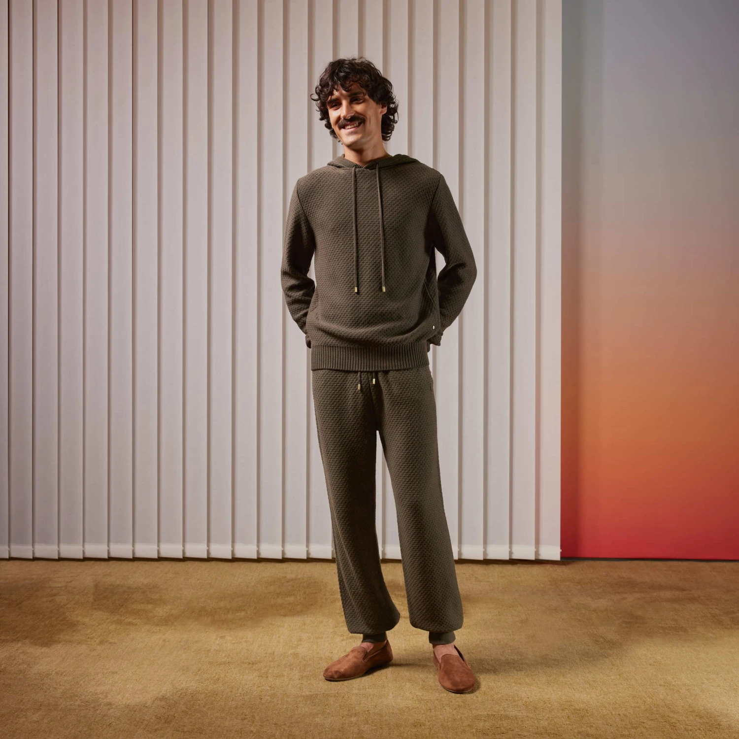 Pull Capuche Kaki(Pull A Capuche En Maille Losange 1) 2 Pull Capuche Kaki(Pull A Capuche En Maille Losange 1) – Image 2