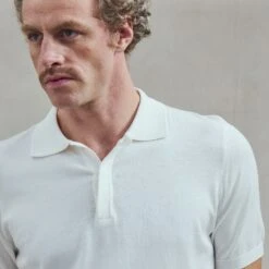Polo Classique En Maille Écru(Ecru Classic Knitted Polo Shirt) -Rivieras Boutique rivieras clothes polo beige PORTOVECCHIO CL05