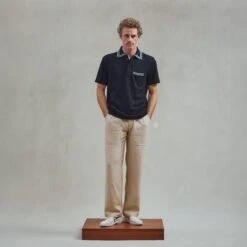 Polo à Col Jacquard Noir(Black Knitted Collar Polo Shirt) -Rivieras Boutique rivieras clothes polo black ALVOR CL03