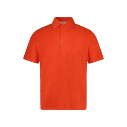 Polo à Bouton Orange En éponge(Orange Button Down Terrycloth Polo Shirt)