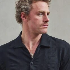 Chemise En Jersey Fantaisie Noire(Black Open Knitted Shirt) 9 Chemise En Jersey Fantaisie Noire(Black Open Knitted Shirt) -Rivieras Boutique rivieras clothes shirt black CAMARINES CL05