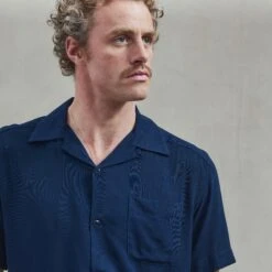 Chemise En Viscose Légère Marine(Navy Lightweight Viscose Shirt) -Rivieras Boutique rivieras clothes shirt navy ACAPULCO CL06