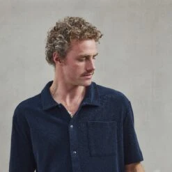 Chemise En Éponge Marine(Navy Terrycloth Shirt) -Rivieras Boutique rivieras clothes shirt navy BANDOL CL05