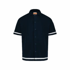 Chemise En Éponge Marine à Rayures Écrues(Navy Terrycloth Shirt With Ecru Stripes)